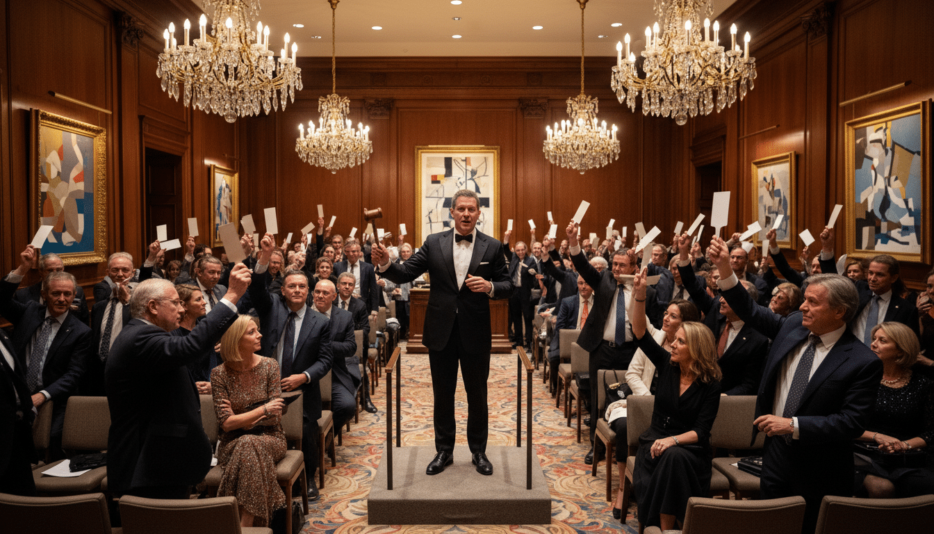 Salle de vente aux enchères animée à New York