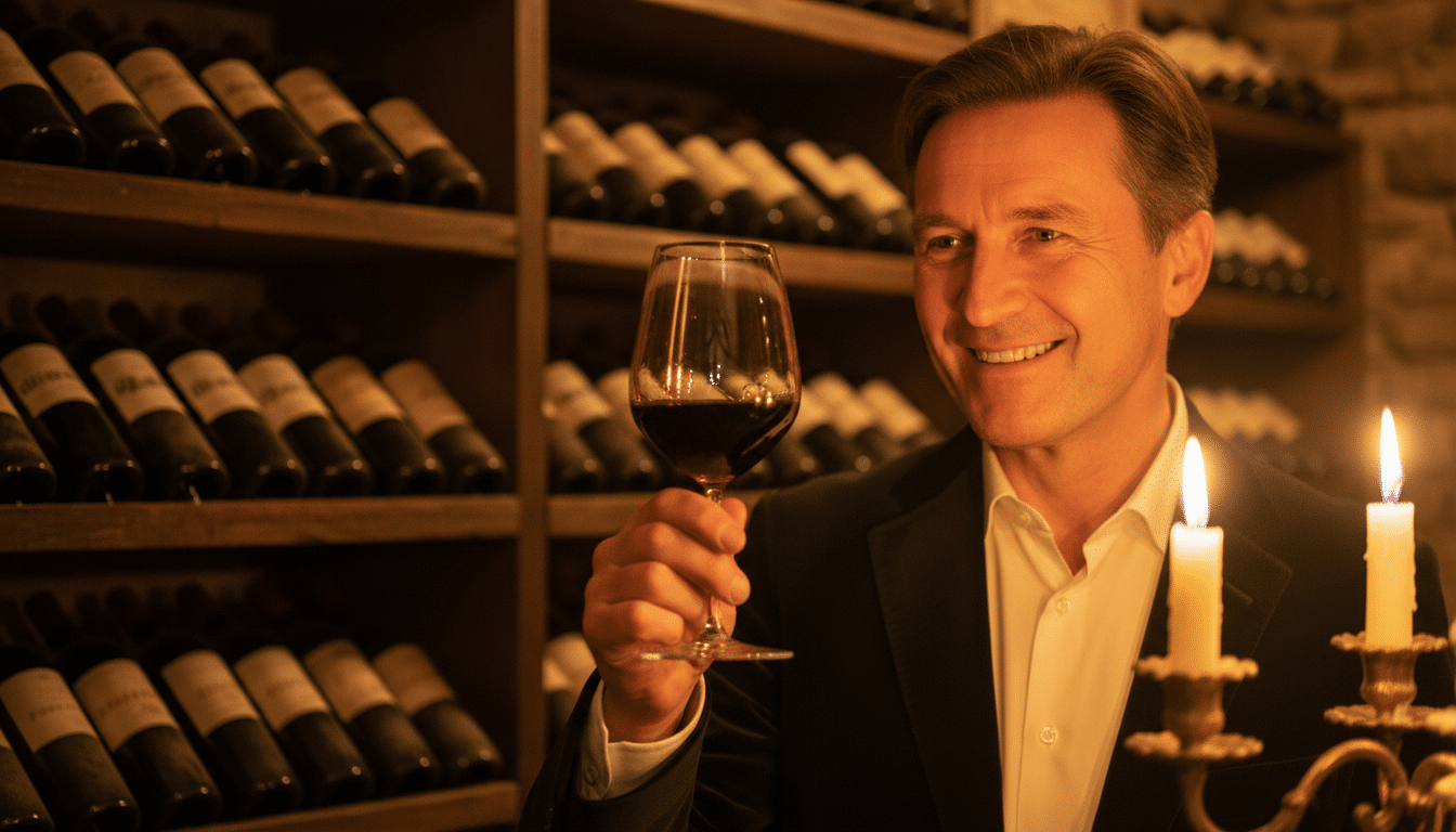 Collectionneur passionné dégustant un grand cru de Bourgogne