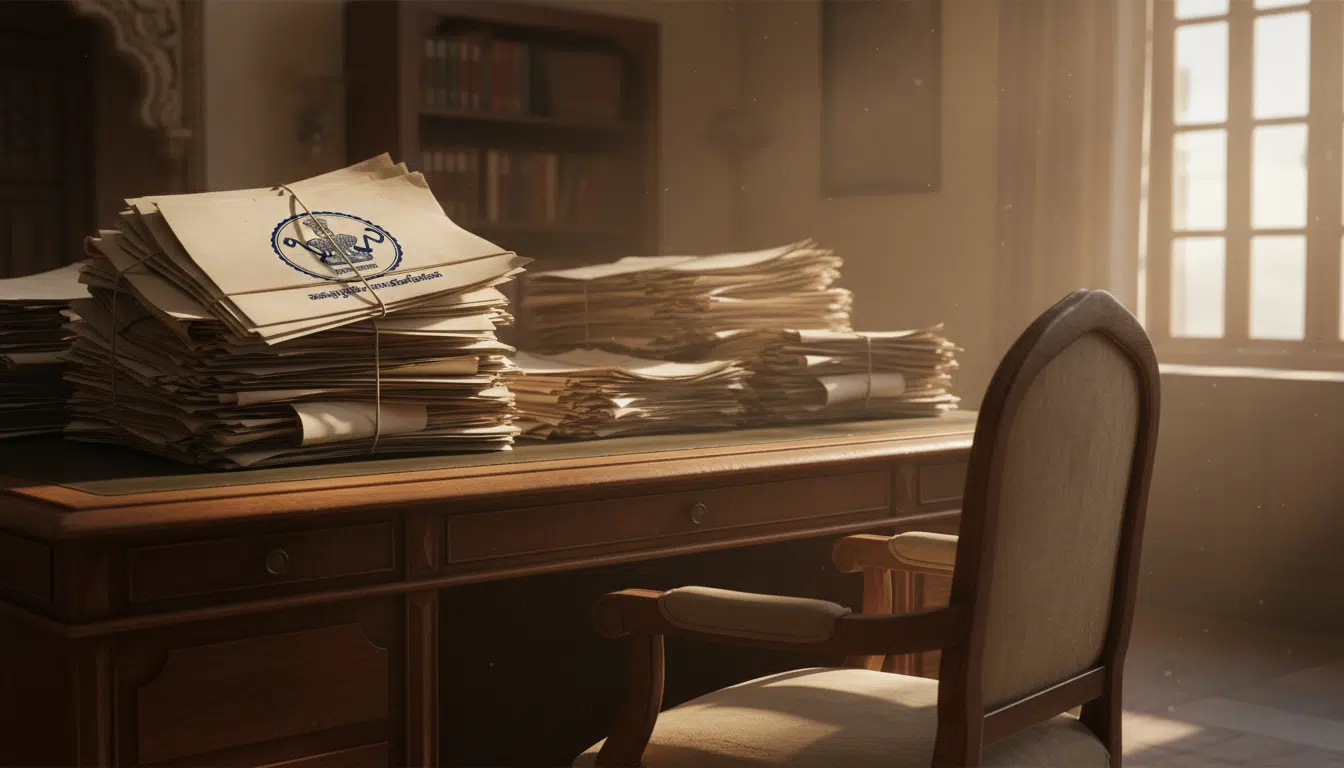 Documents administratifs officiels sur un bureau indien