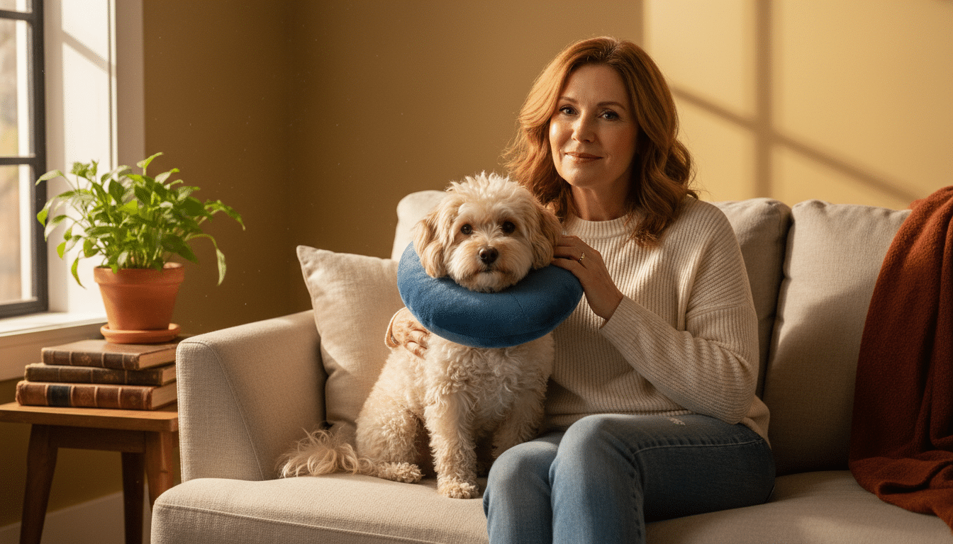 Dolly en convalescence sur le canapé avec sa maîtresse