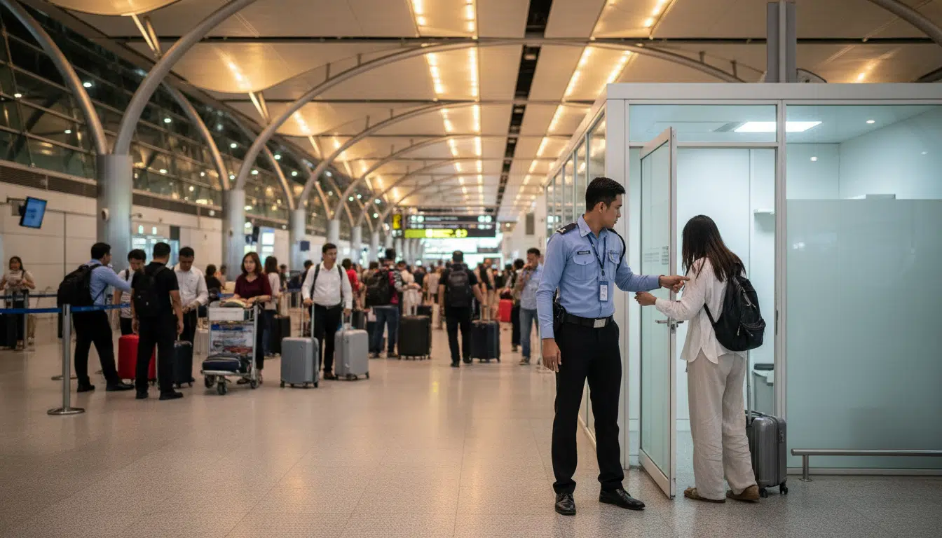 Contrôle de sécurité dans l'aéroport de Bangkok