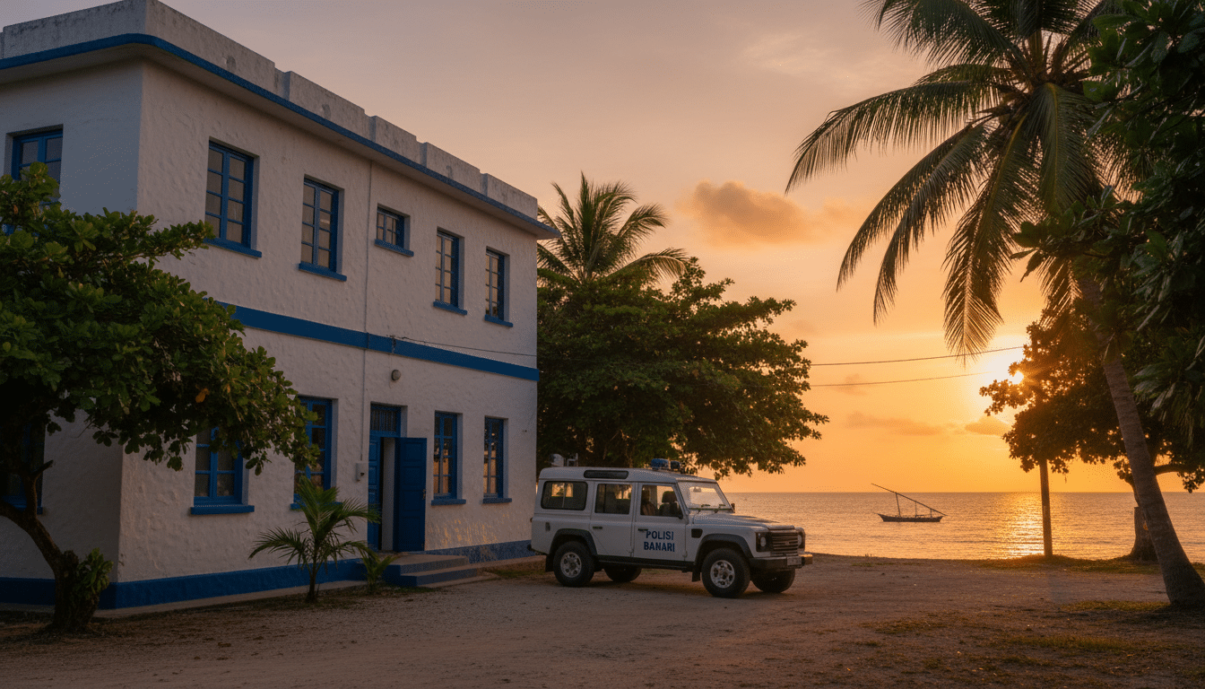 Poste de police côtier au Zanzibar au coucher du soleil