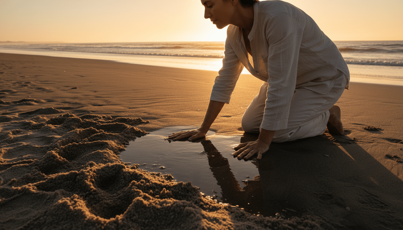 Sable sec clair et sable mouillé foncé sur plage