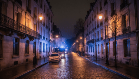 Rue du quartier de Beaubrun de nuit avec véhicules de secours