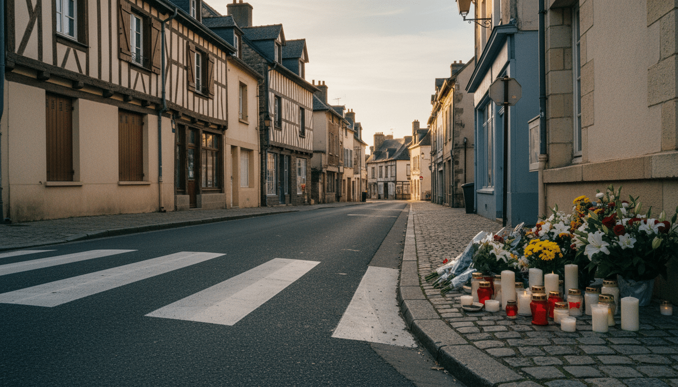 Hommage floral sur un trottoir en Normandie