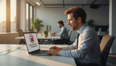 Salarié face à un accès bloqué sur son ordinateur au bureau