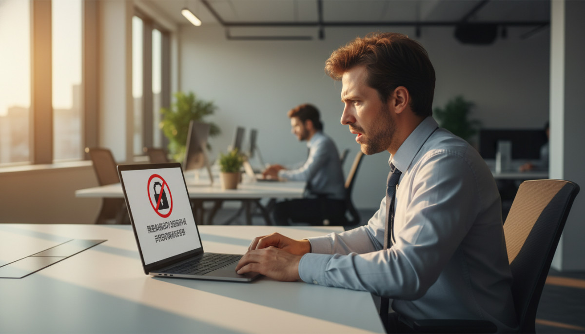 Salarié face à un accès bloqué sur son ordinateur au bureau