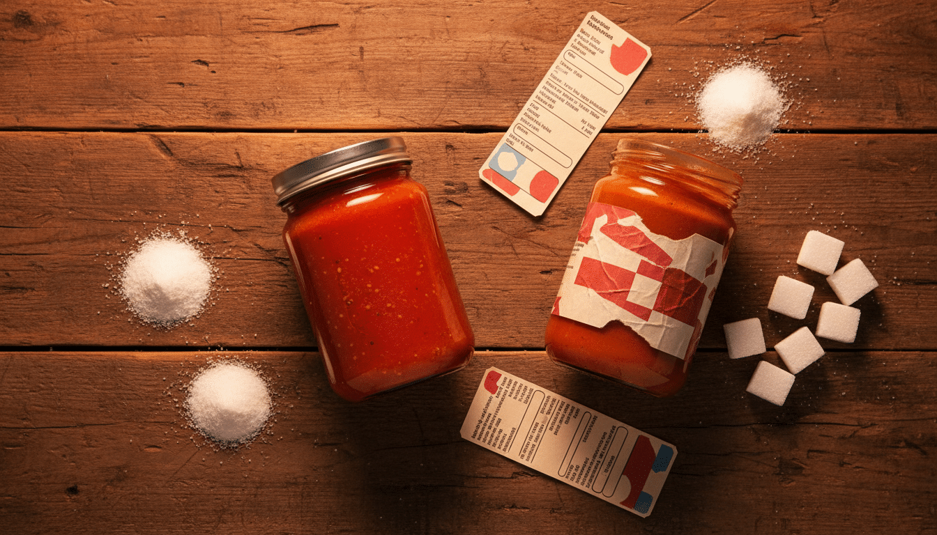 Comparaison entre un coulis de tomate simple et une sauce industrielle