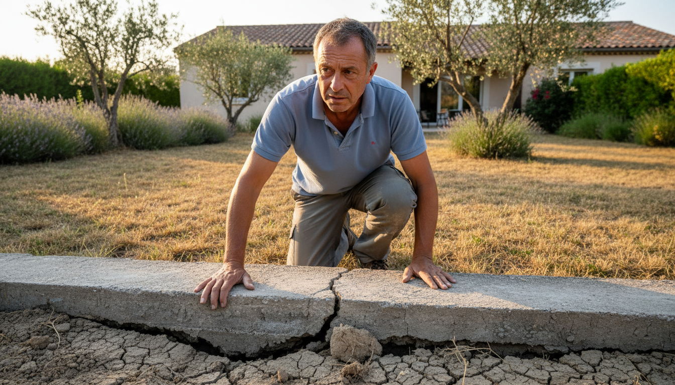 Propriétaire inspectant une fissure sur les fondations de sa maison
