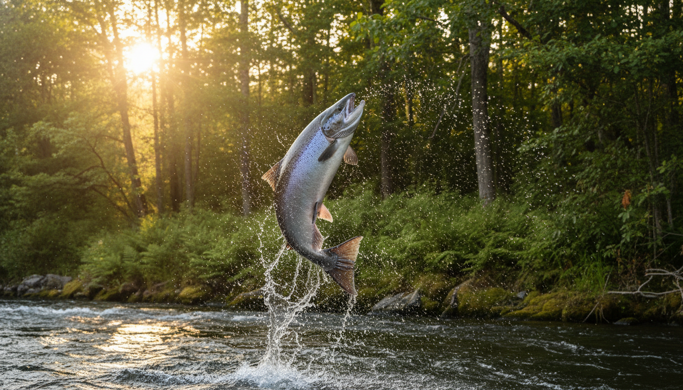 Saumon qui saute hors d'une rivière