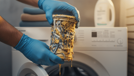 Filtre de vidange de machine à laver encrassé par du savon de Marseille