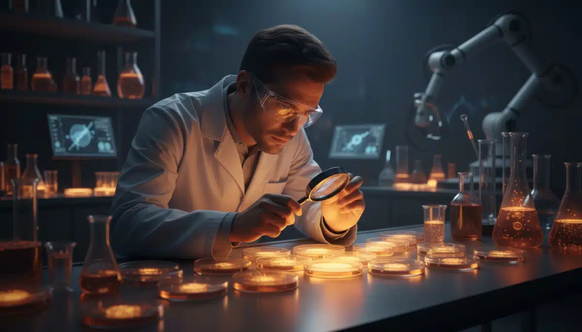 Scientifique analysant des bactéries en laboratoire
