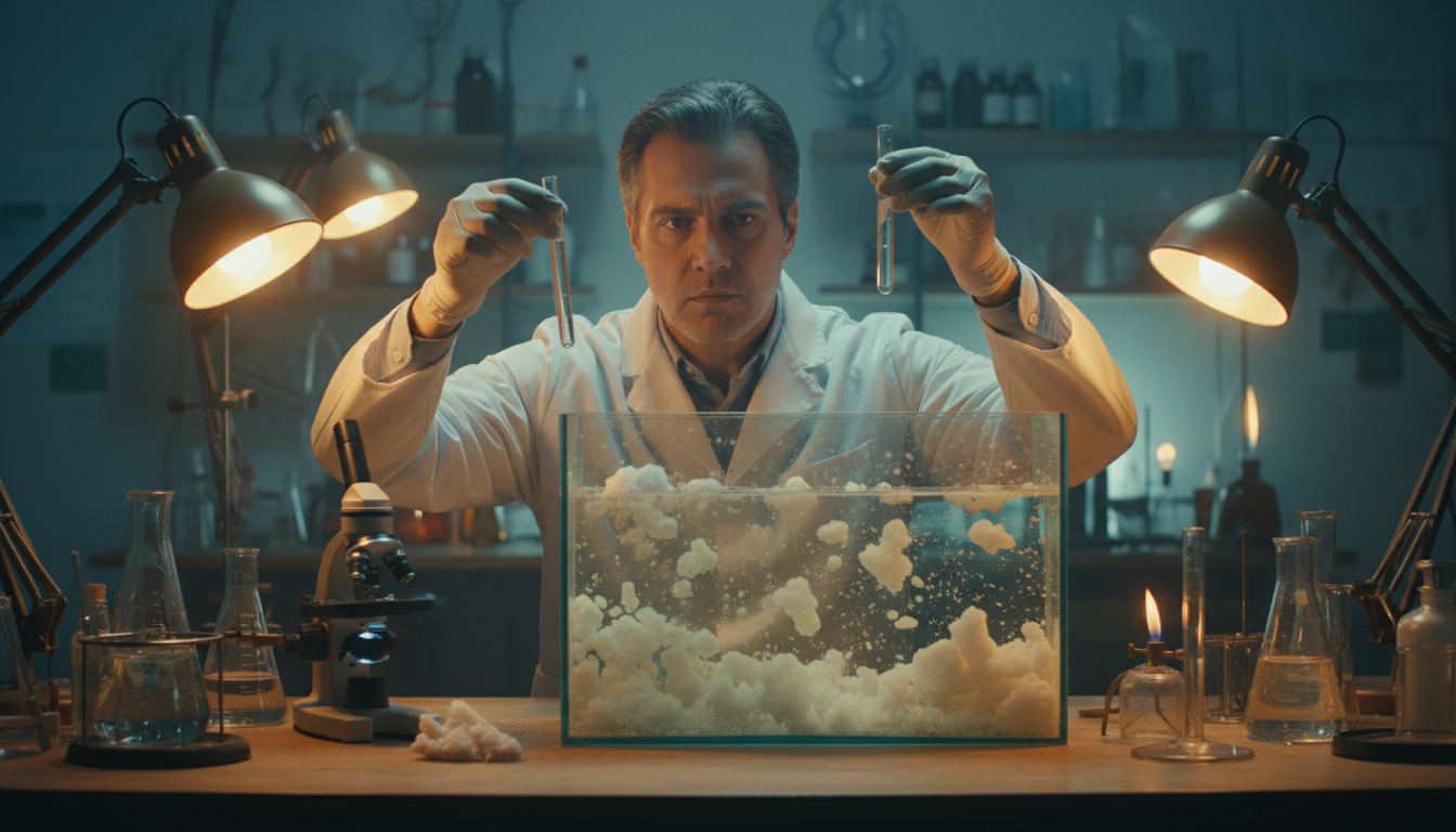 Scientifique analysant un aquarium en laboratoire