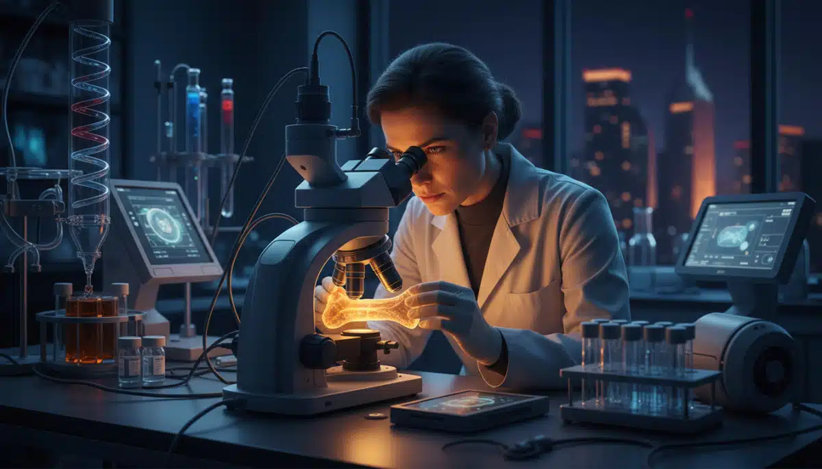 Scientifique analysant un échantillon d'os en laboratoire