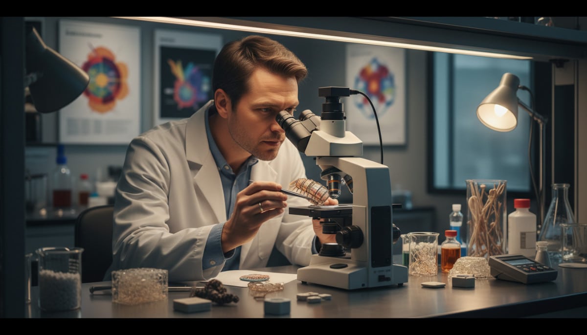 scientifique étudiant la structure des appendices de crevette-mante