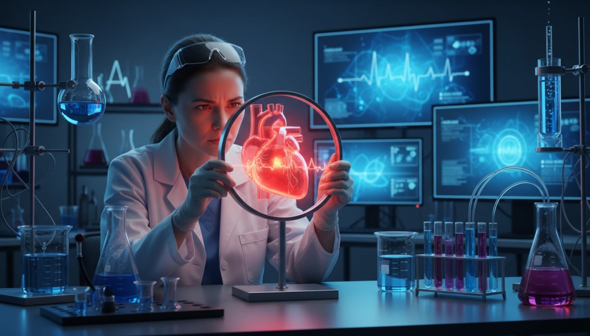 Scientifique examinant un modèle de cœur en laboratoire