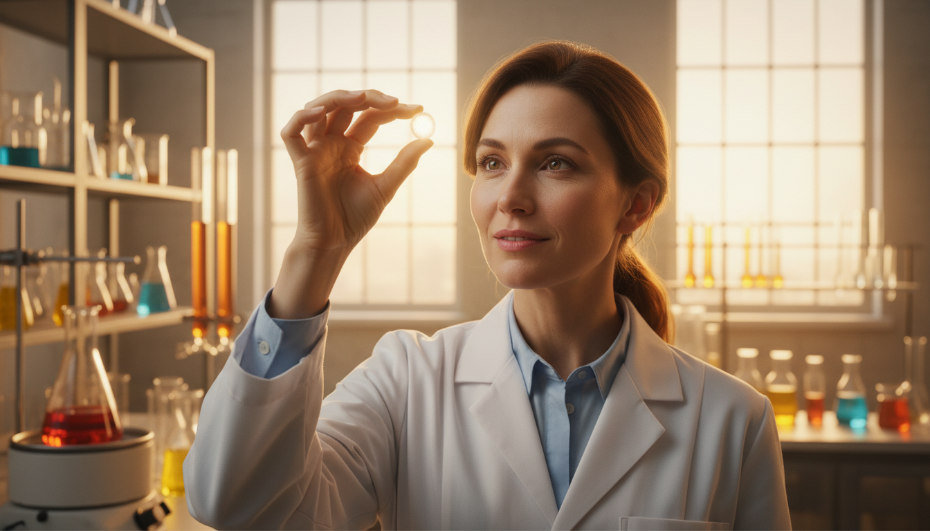 Scientifique examinant une petite pastille à la menthe