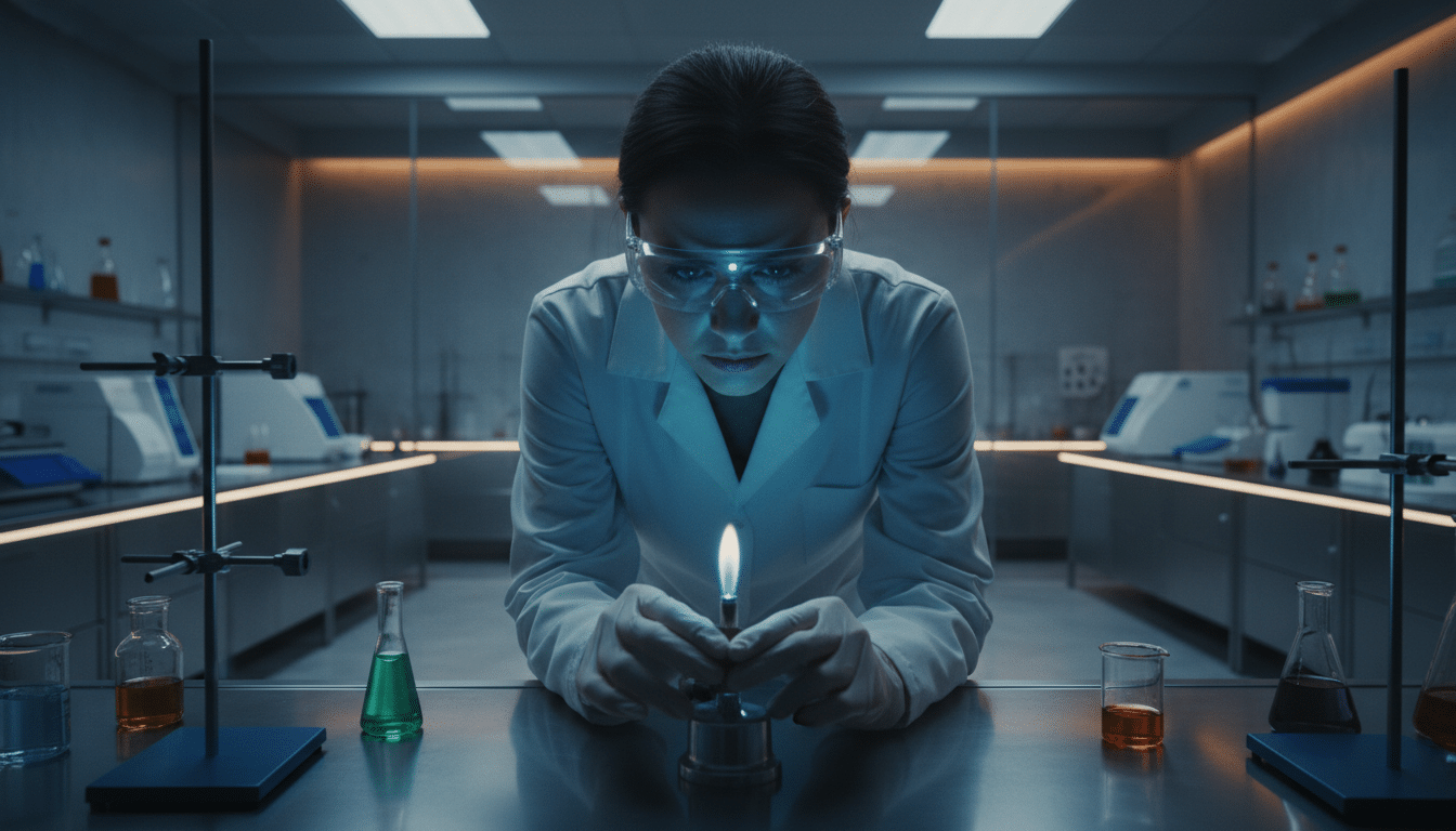 Scientifique observant une flamme bleue en laboratoire