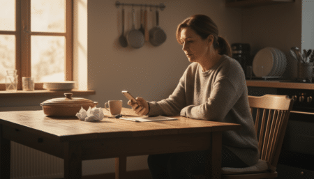 Femme seule à une table malgré une vie active