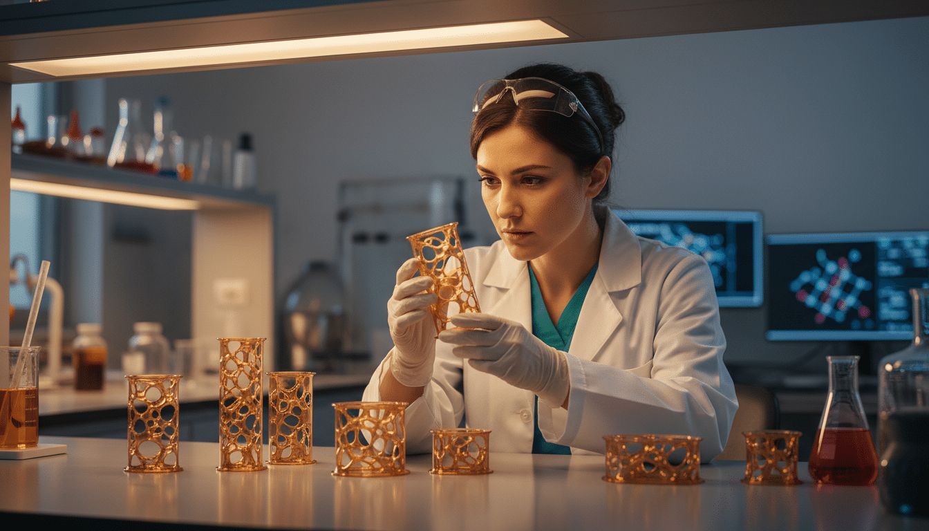 Femme examinant des modèles 3D en laboratoire