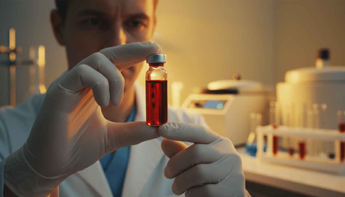 Tube de sang analysé en laboratoire médical