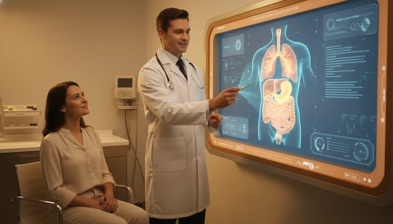 Médecin montrant les organes détectés sur un écran