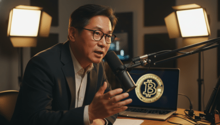 Éducateur chinois parlant du Bitcoin lors d'un podcast