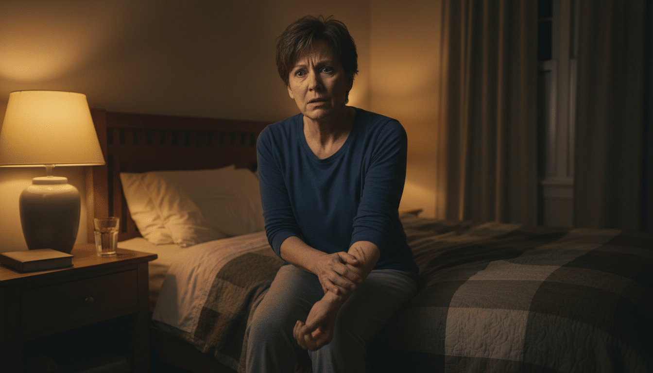 Personne se grattant le bras la nuit avec inquiétude