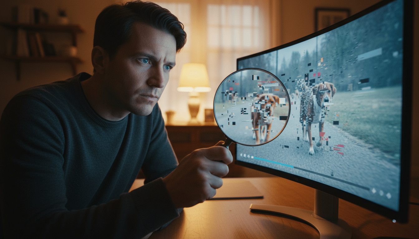 Analyse d'une vidéo générée par intelligence artificielle sur un écran