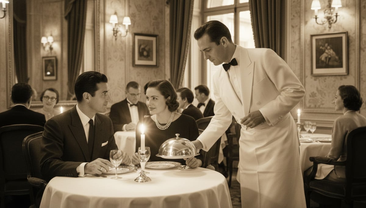serveur de grand restaurant français années 1950