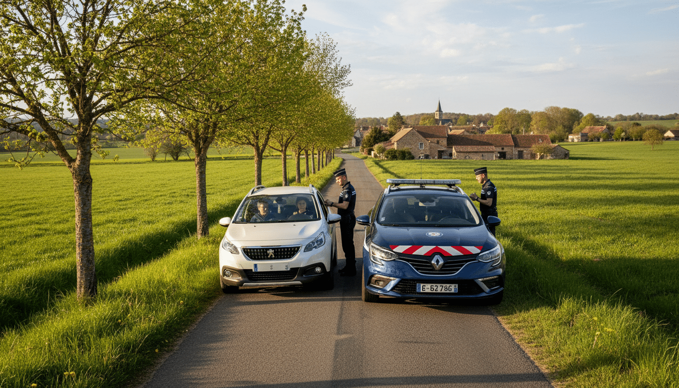 Contrôle de gendarmerie sur une route de campagne en Eure-et-Loir