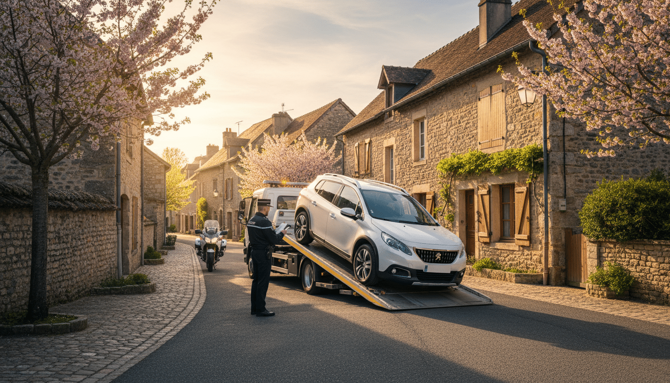 Peugeot 2008 mise en fourrière par les gendarmes dans un village