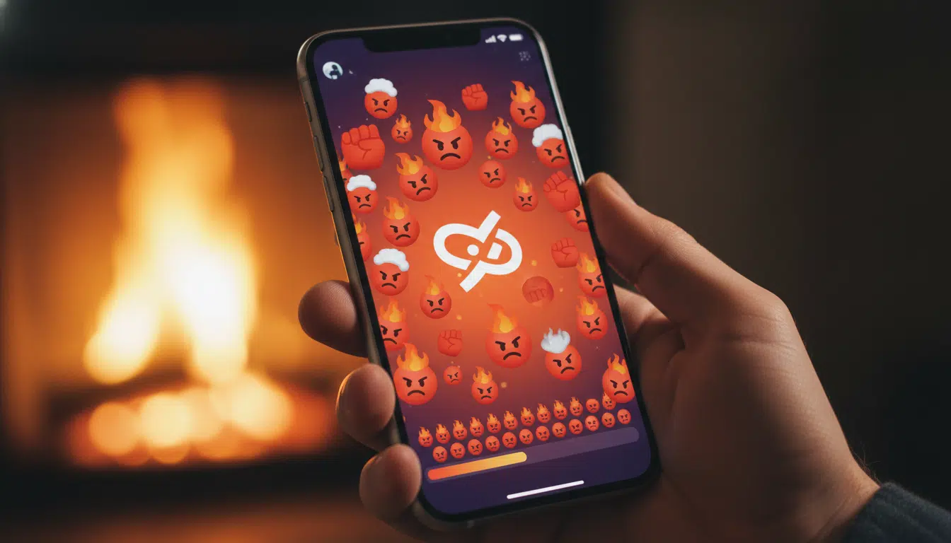 Smartphone affichant un message polémique sur les réseaux sociaux