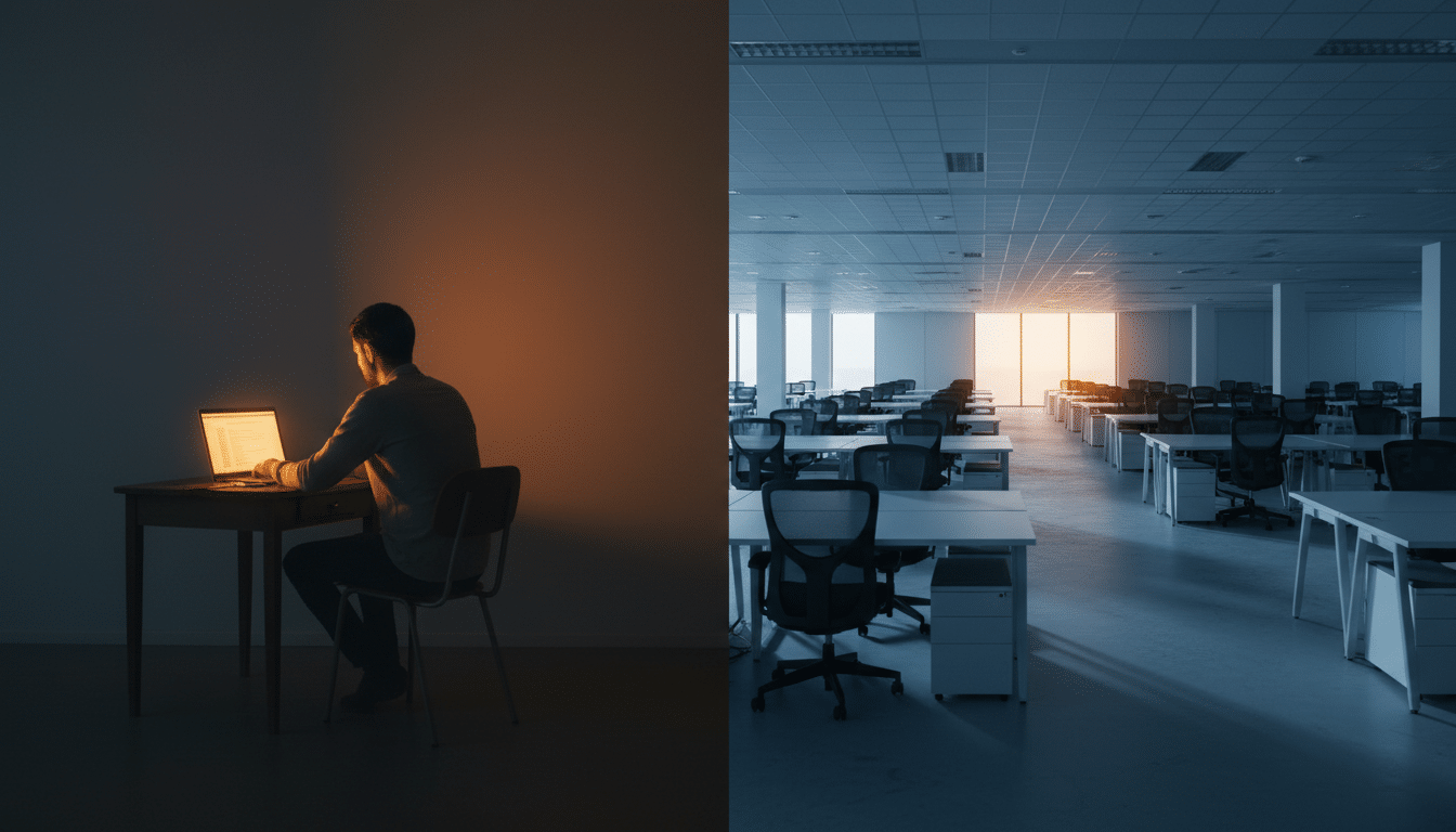 Un entrepreneur face à des centaines de bureaux vides