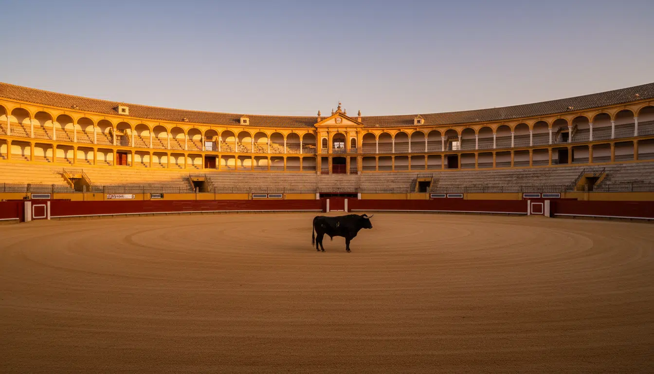 Arène de la Maestranza à Séville avec un taureau