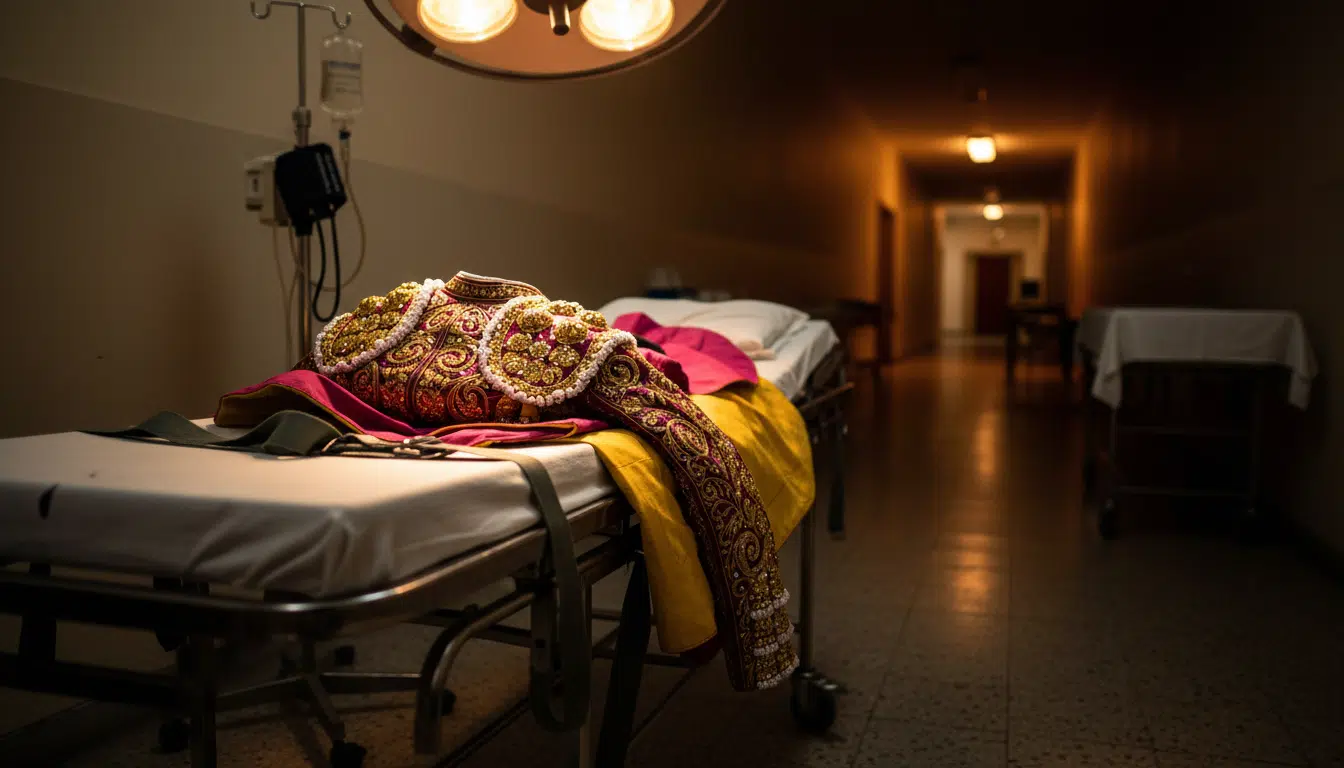 Costume de toréador sur un brancard d'infirmerie