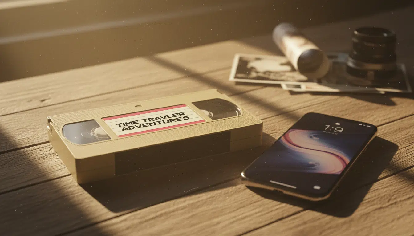 Cassette VHS et smartphone côte à côte, symbole de la nostalgie des années 2000