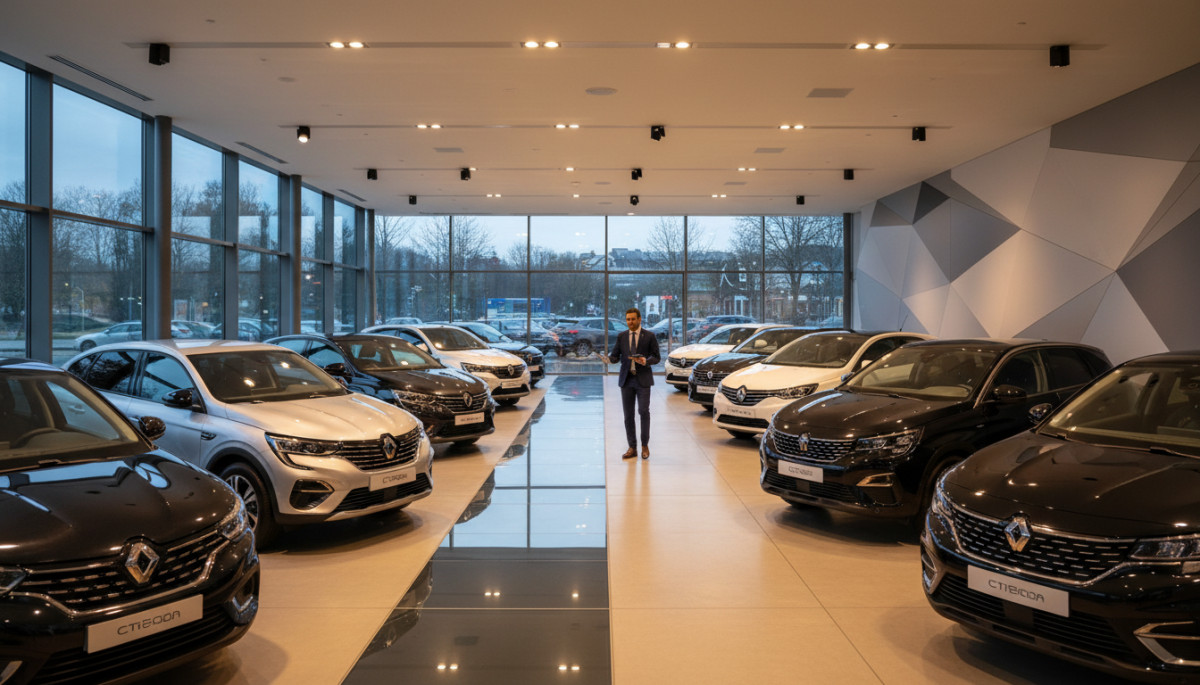 Showroom automobile avec voitures importées exposées