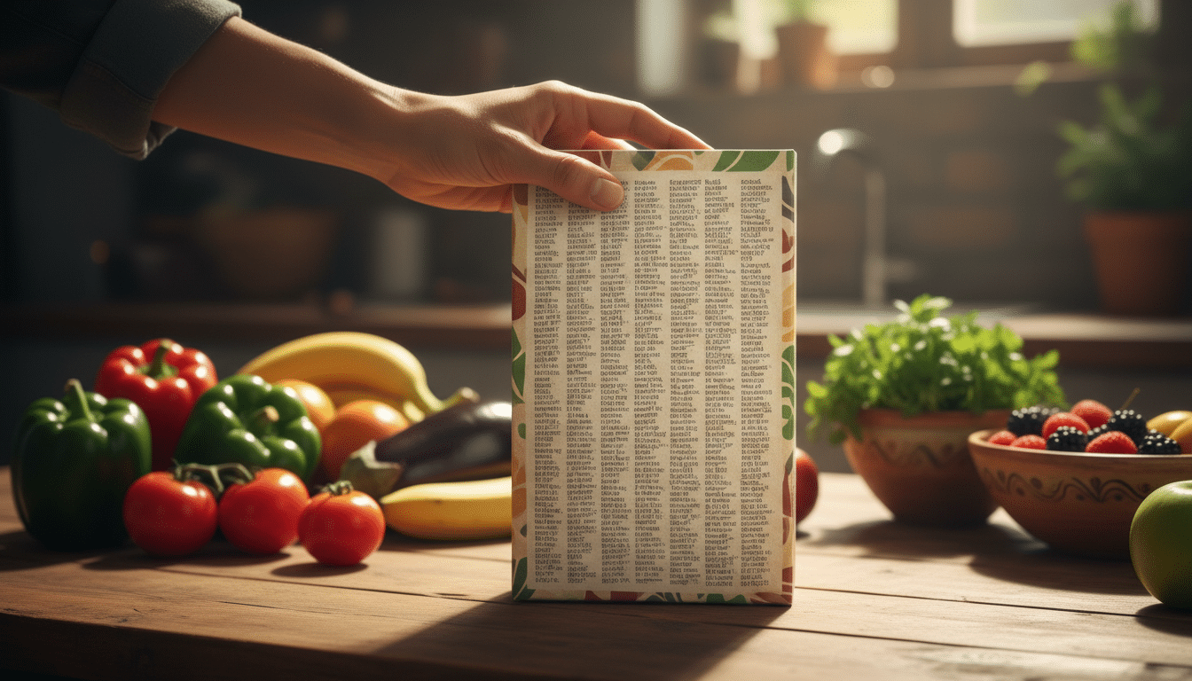 Main retournant un emballage pour lire la liste d'ingrédients