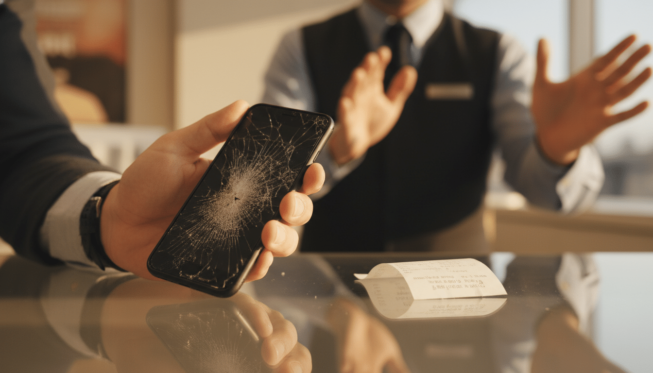 Smartphone cassé présenté au service après-vente