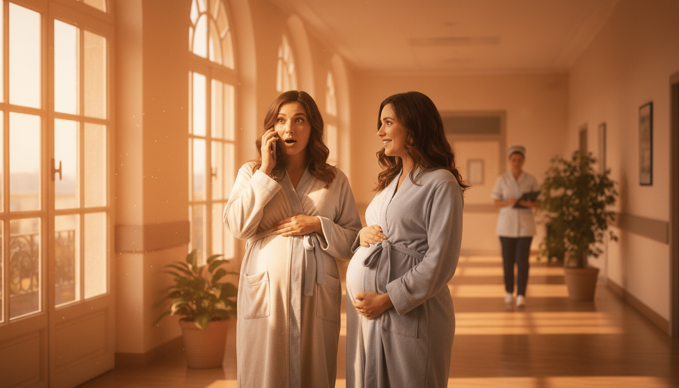 Deux sœurs jumelles enceintes côte à côte à la maternité