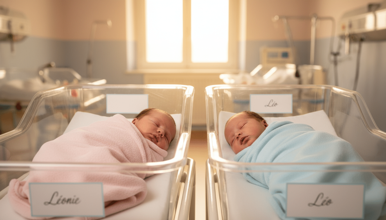 Deux nouveau-nés prénommés Léonie et Léo dans leurs berceaux
