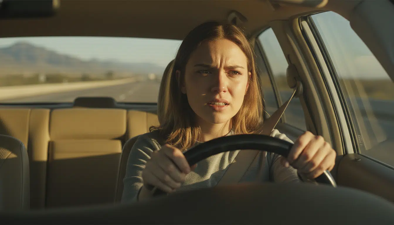 Femme seule au volant sur la route