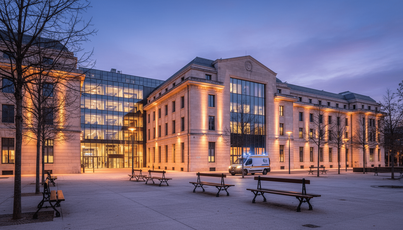 Façade du CHU de Bordeaux au crépuscule