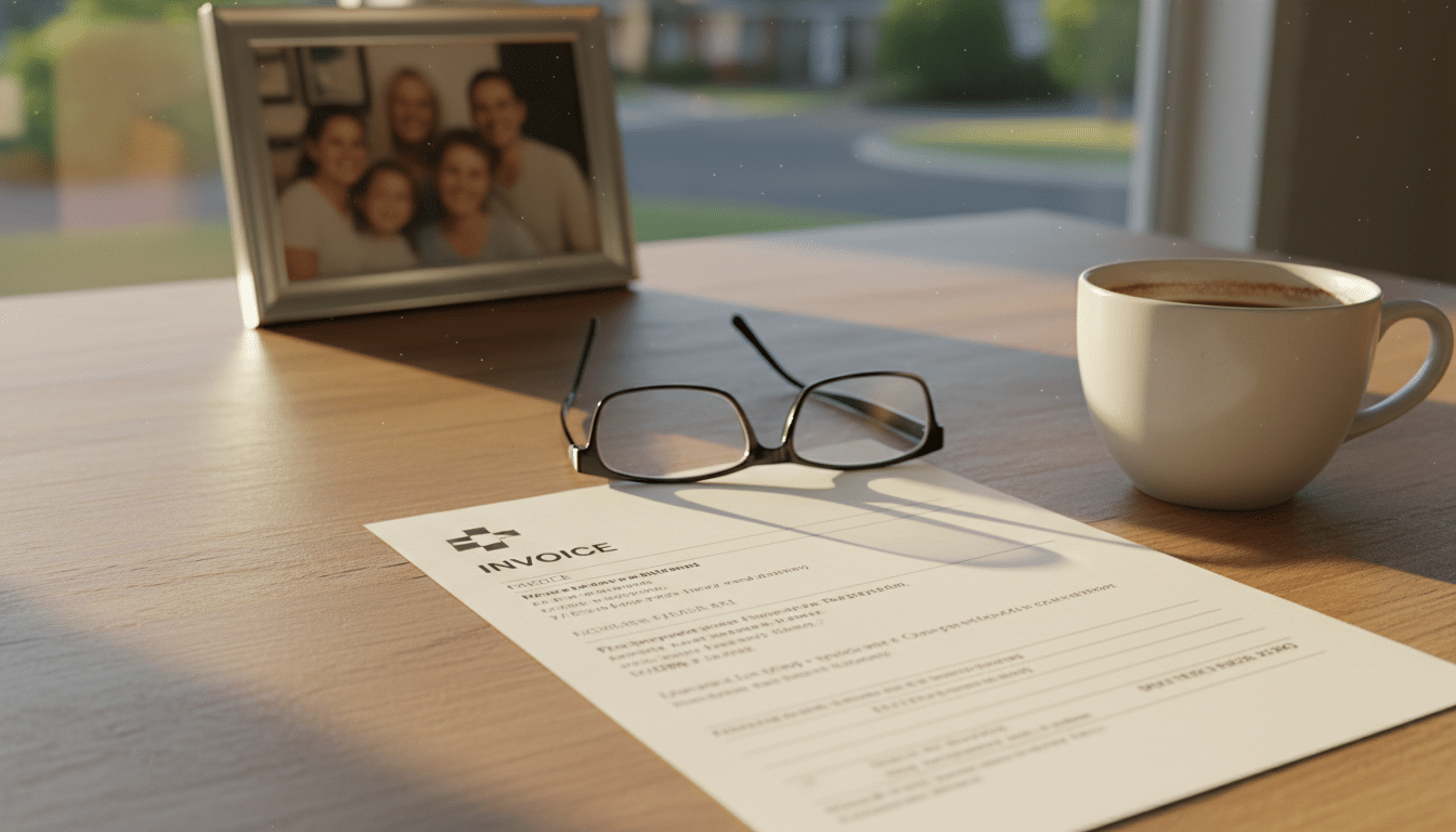 Facture hospitalière posée sur une table de cuisine