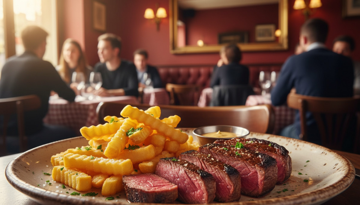 Steak bœuf frites dans un bistrot français