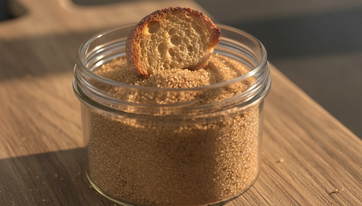 Sucre brun redevenu souple grâce à l'astuce du pain