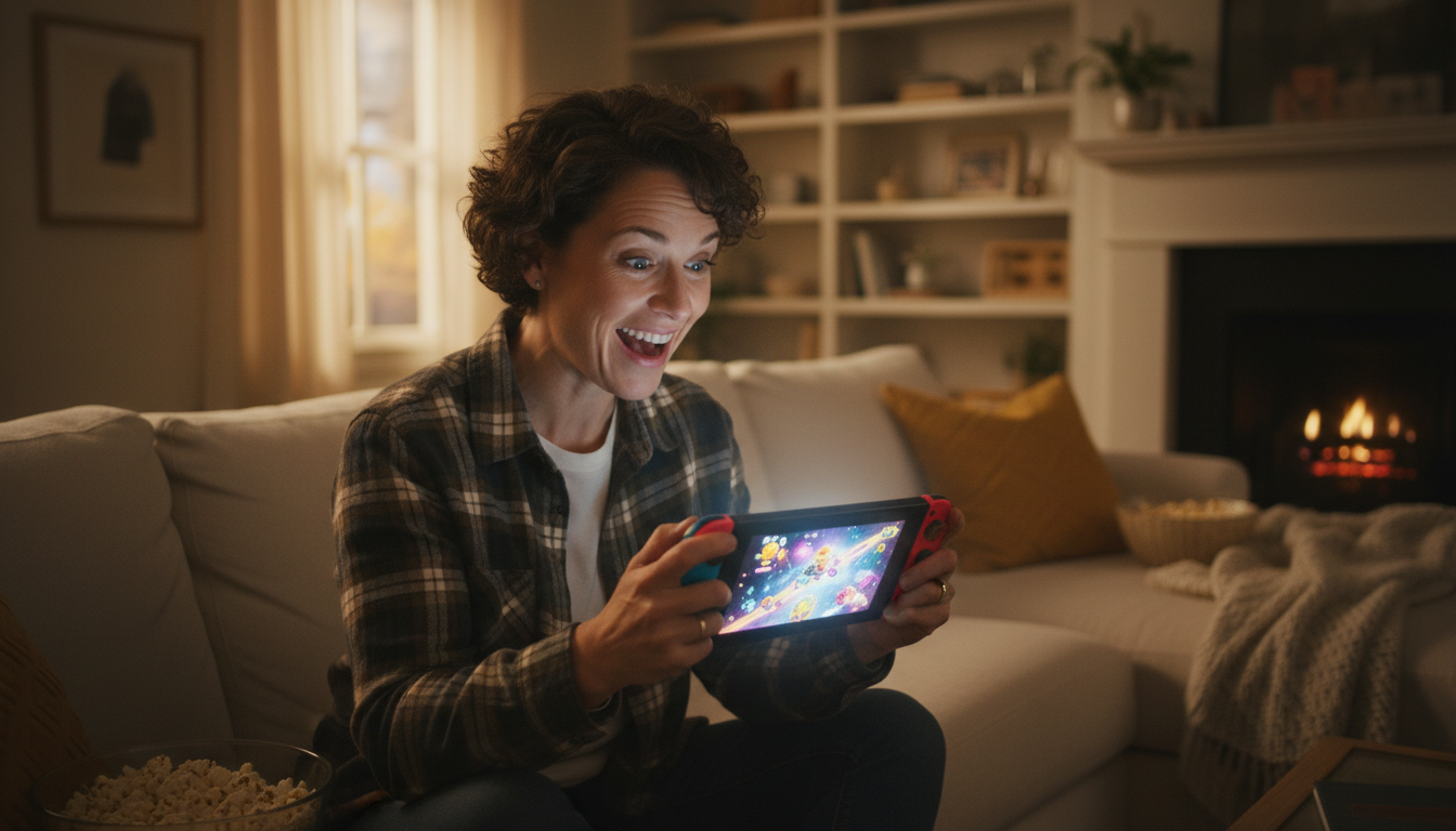 Joueur surpris découvrant la mise à jour Super Mario Galaxy 2 sur Switch