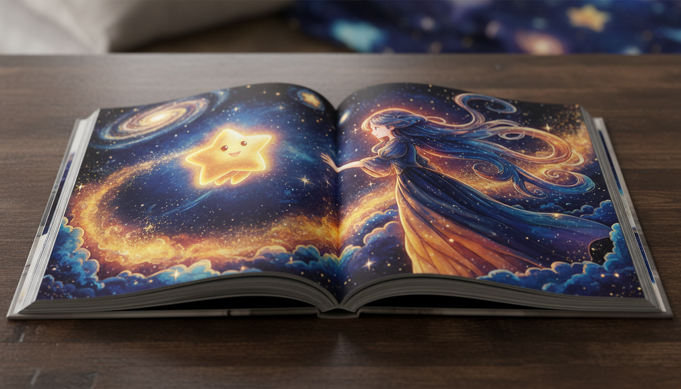 Livre d'histoires de Galaxy 2 avec Luma et fillette mystérieuse