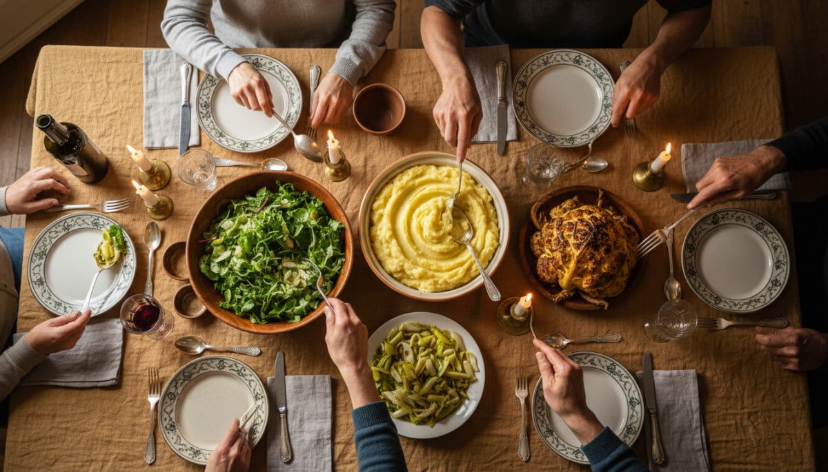 Table de dîner française avec légumes variés